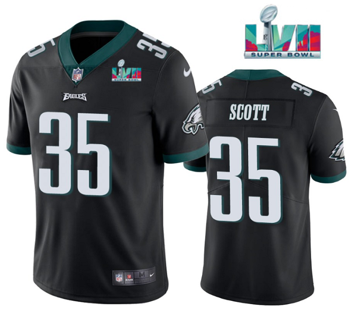 Men's Philadelphia Eagles #35 Boston Scott Black Super Bowl LVII Patch Vapor Untouchable Limited Stitched Men's Philadelphia Eagles #35 Boston Scott Black Super Bowl LVII Patch Vapor Untouchable Limited Stitched